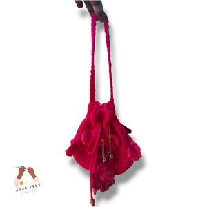 Multi-pink Crochet 90s Style Flower Clutch Bag w/Charms/Bead, Lightweight,